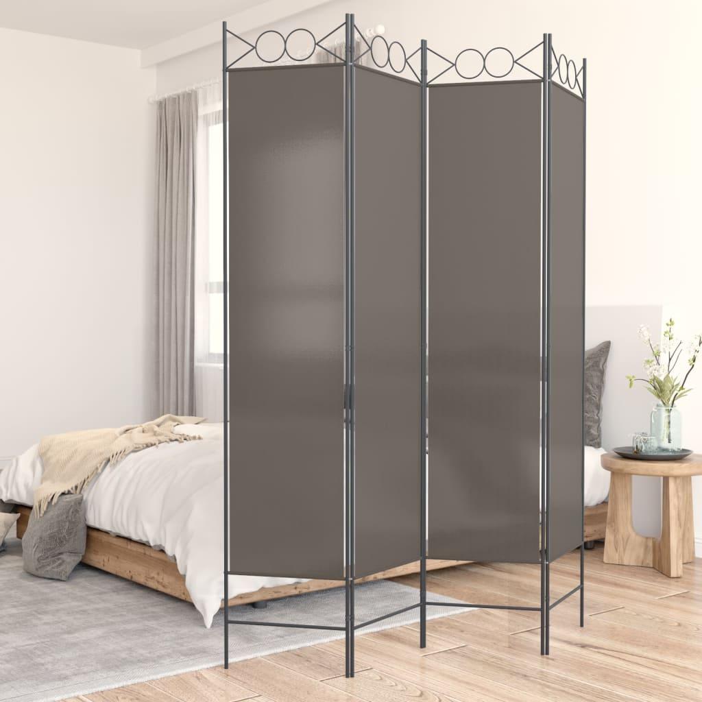 Biombo divisor de 4 paneles de tela gris antracita 200x220 cm