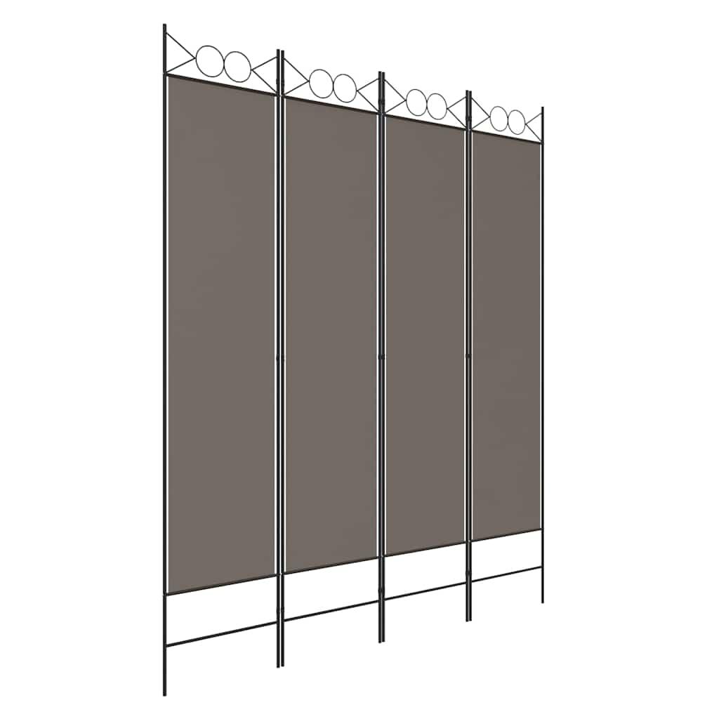 Biombo divisor de 4 paneles de tela gris antracita 200x220 cm