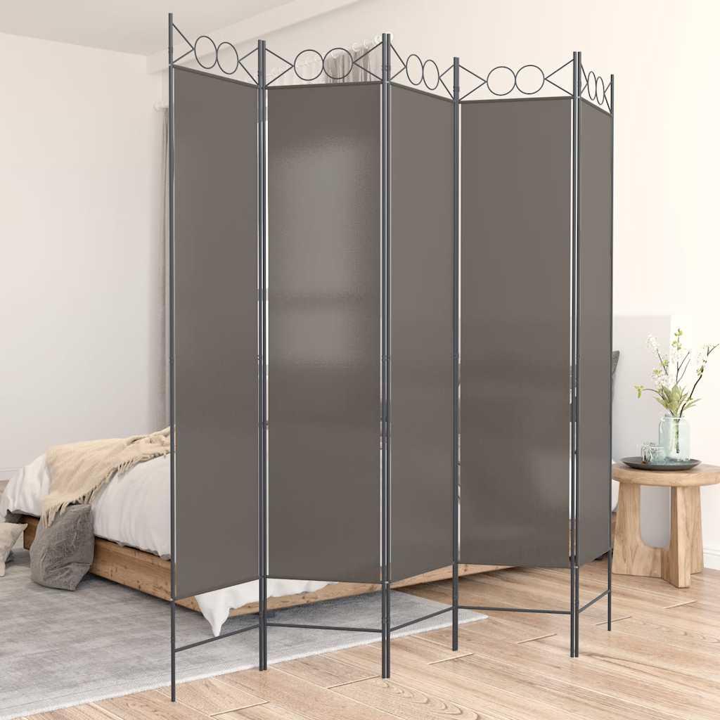 Biombo divisor de 5 paneles de tela gris antracita 200x200 cm