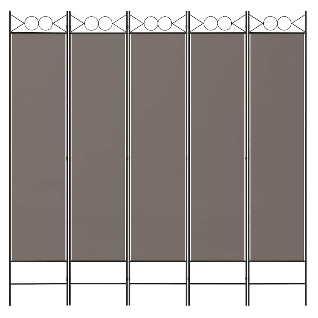 Biombo divisor de 5 paneles de tela gris antracita 200x200 cm