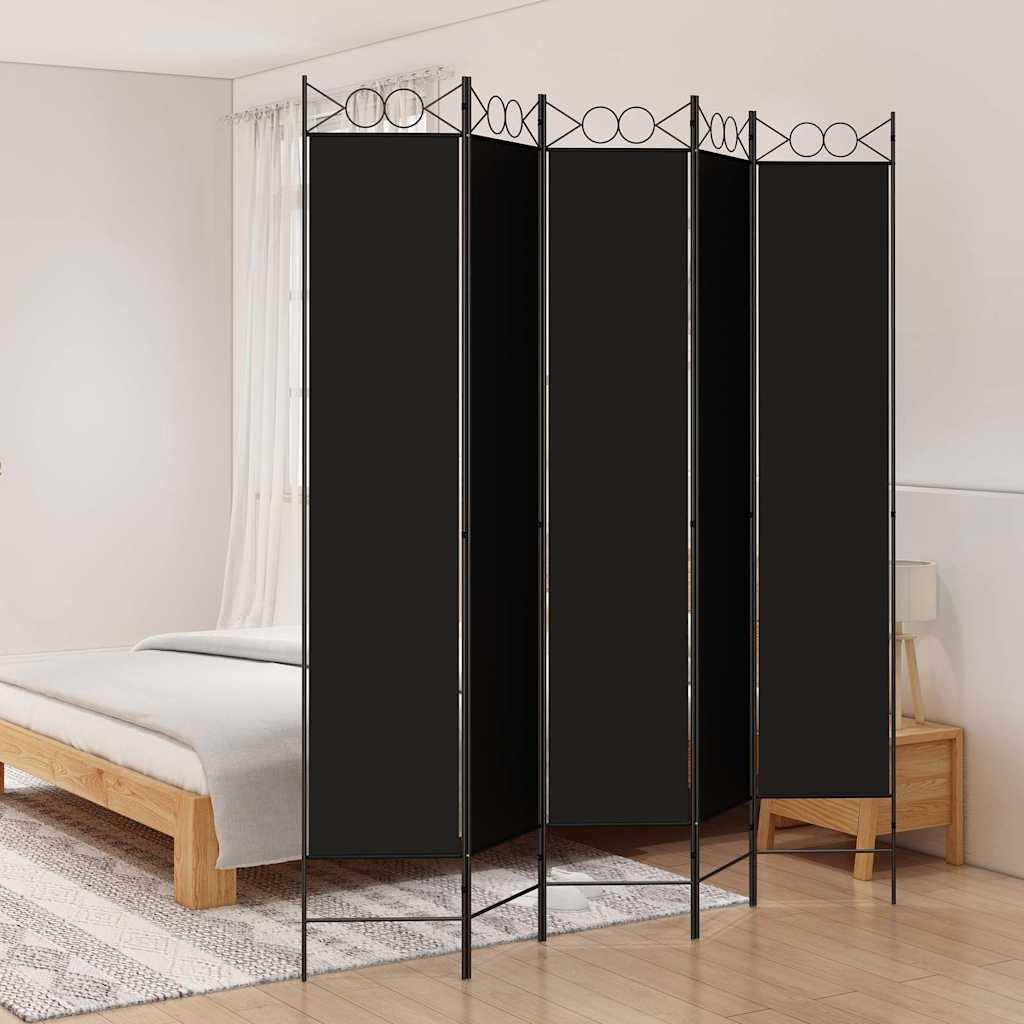 Biombo divisor de 5 paneles de tela gris antracita 200x200 cm