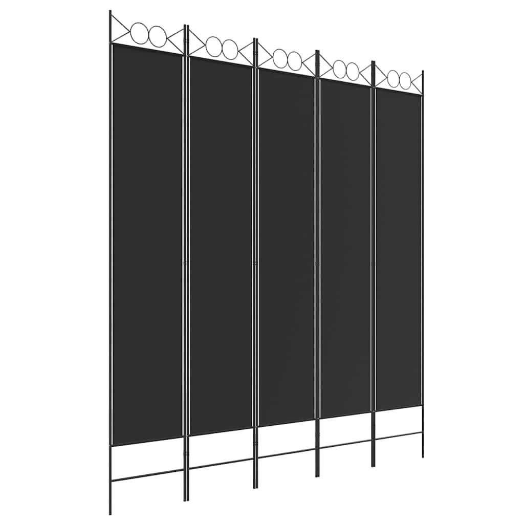 Biombo divisor de 5 paneles de tela gris antracita 200x200 cm