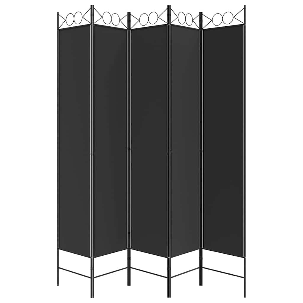 Biombo divisor de 5 paneles de tela gris antracita 200x200 cm