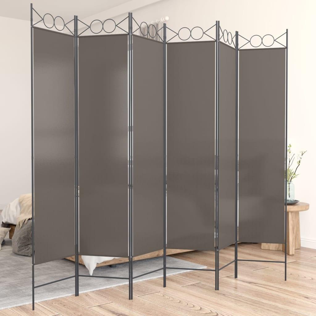Biombo divisor de 6 paneles de tela gris antracita 240x220 cm