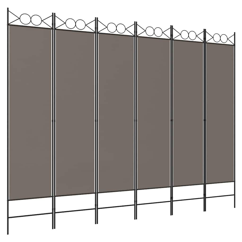 Biombo divisor de 6 paneles de tela gris antracita 240x220 cm