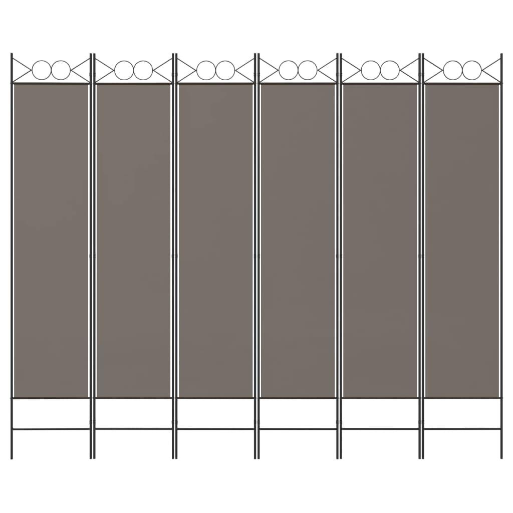 Biombo divisor de 6 paneles de tela gris antracita 240x220 cm