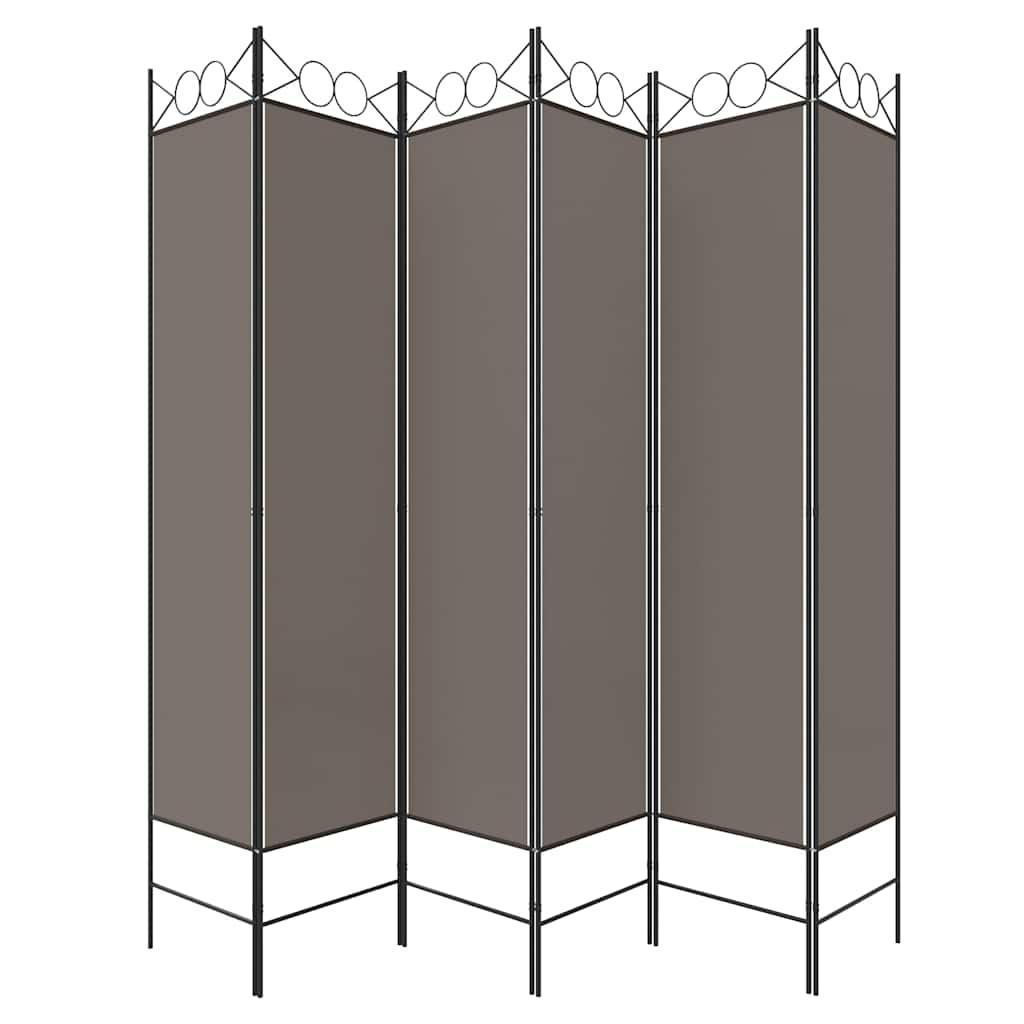 Biombo divisor de 6 paneles de tela gris antracita 240x220 cm