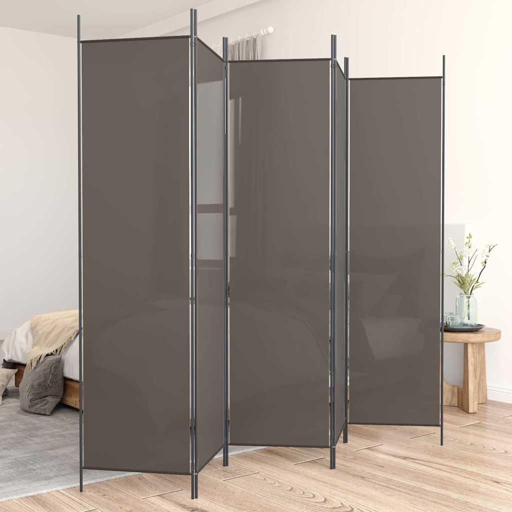 Biombo divisor de 5 paneles de tela gris antracita 200x220 cm