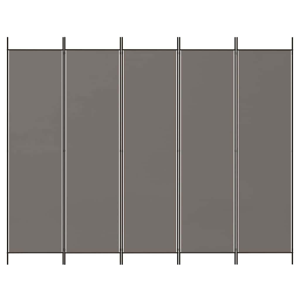Biombo divisor de 5 paneles de tela gris antracita 200x220 cm