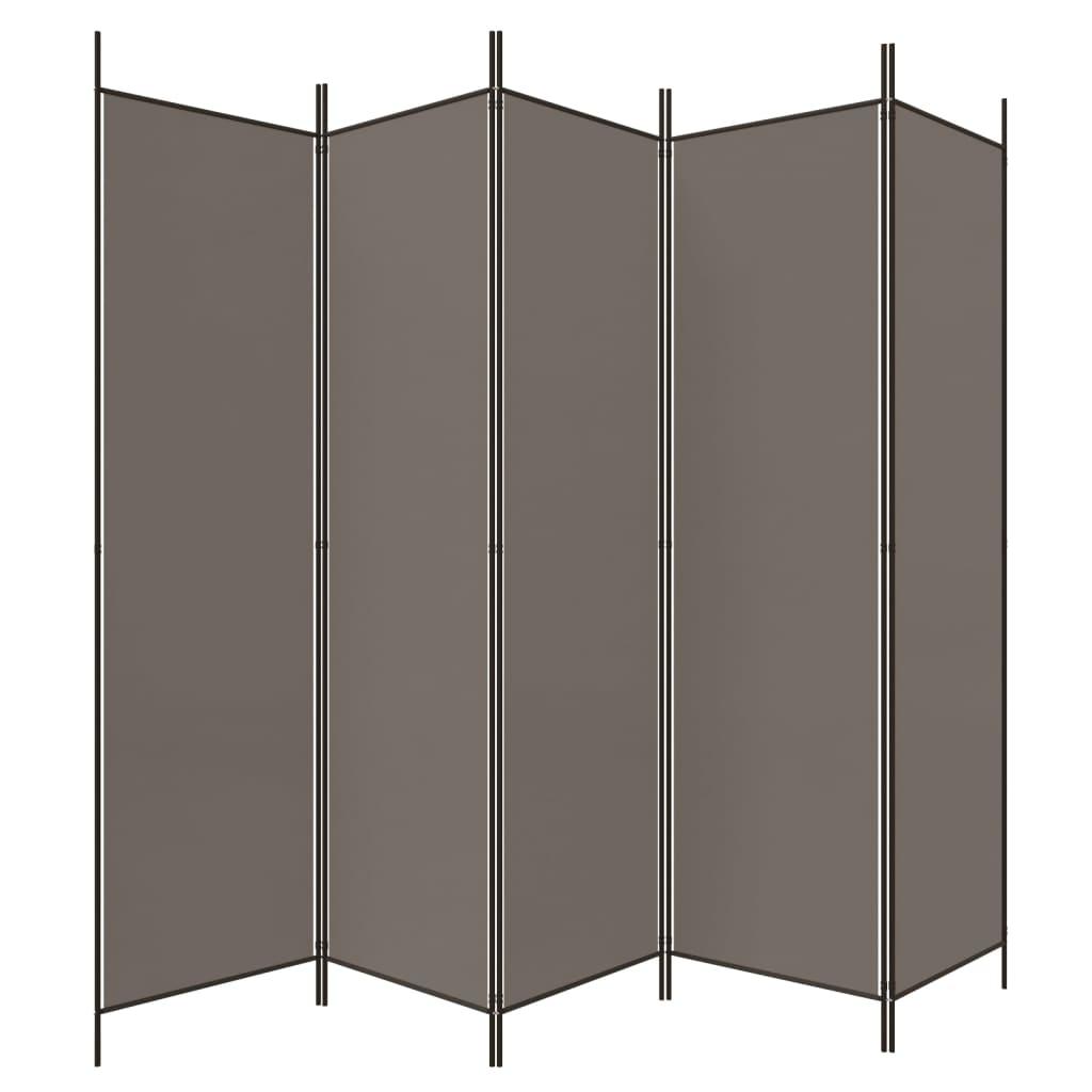 Biombo divisor de 5 paneles de tela gris antracita 200x220 cm