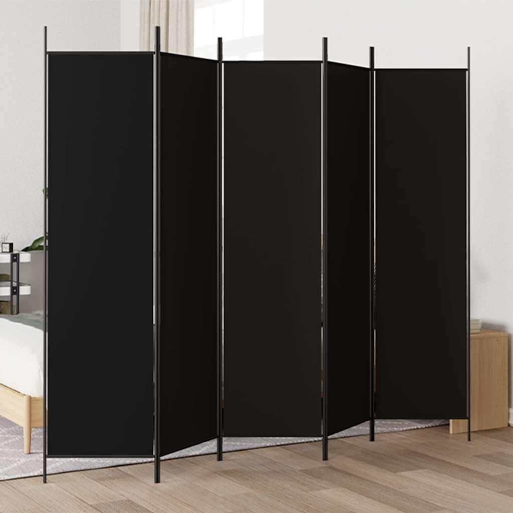 Biombo divisor de 5 paneles de tela gris antracita 200x200 cm