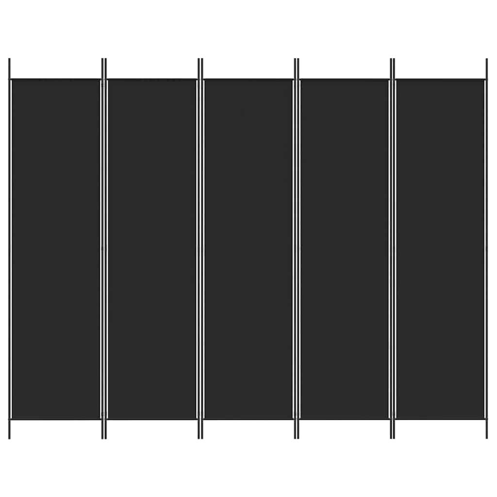 Biombo divisor de 5 paneles de tela gris antracita 200x200 cm