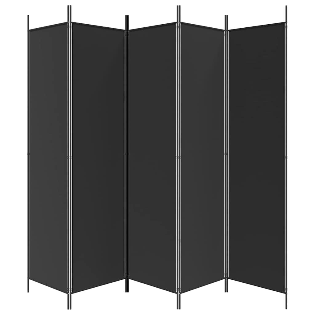 Biombo divisor de 5 paneles de tela gris antracita 200x200 cm