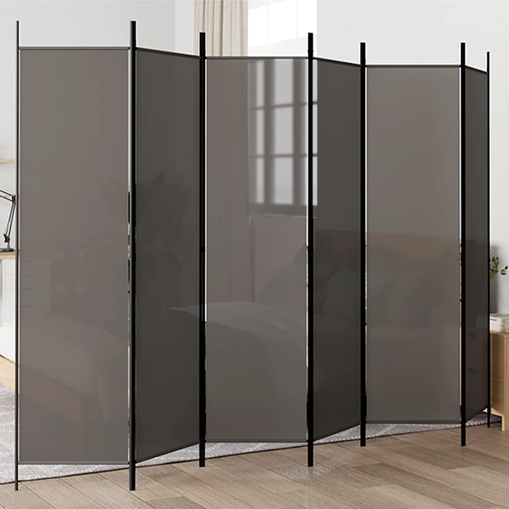 Biombo divisor de 6 paneles de tela gris antracita 240x200 cm