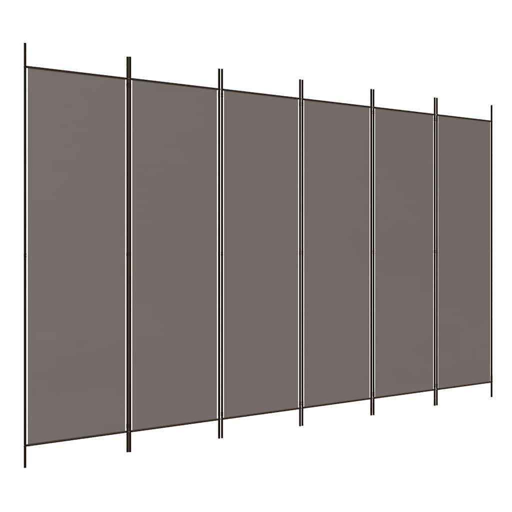Biombo divisor de 6 paneles de tela gris antracita 240x220 cm