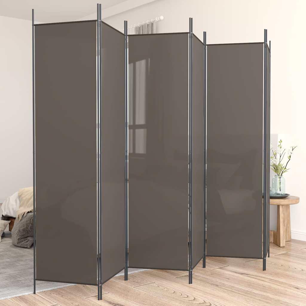 Biombo divisor de 6 paneles de tela gris antracita 240x220 cm