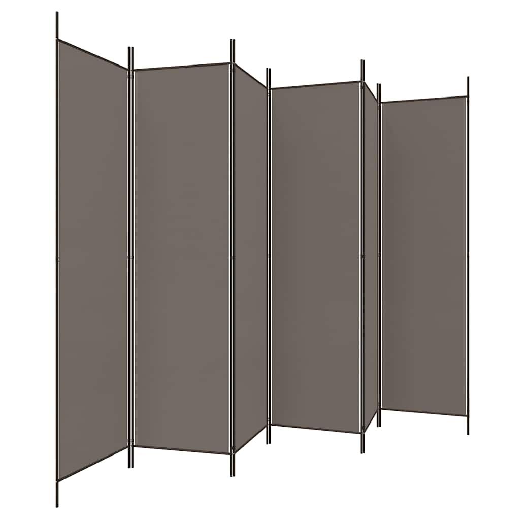 Biombo divisor de 6 paneles de tela gris antracita 240x220 cm