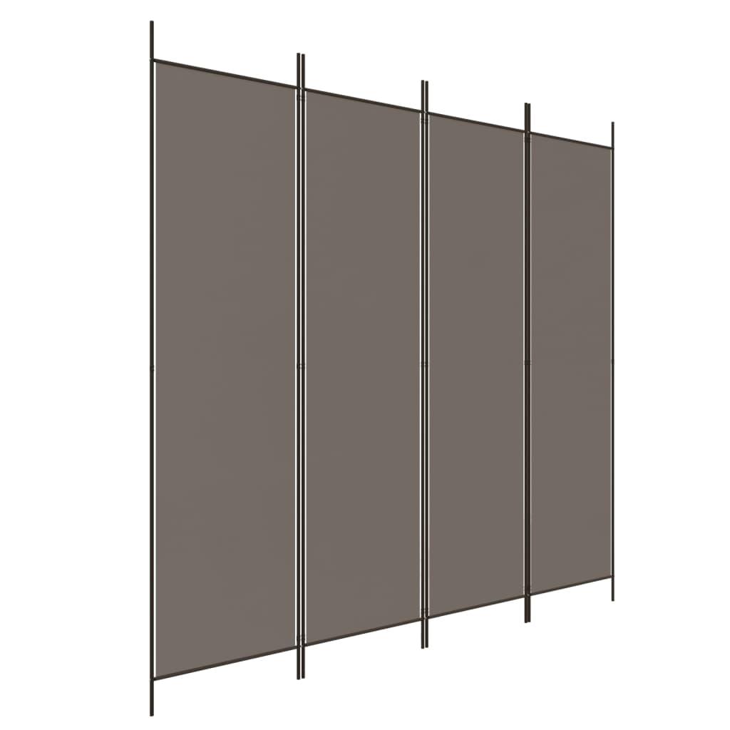 Biombo divisor de 4 paneles de tela gris antracita 200x220 cm