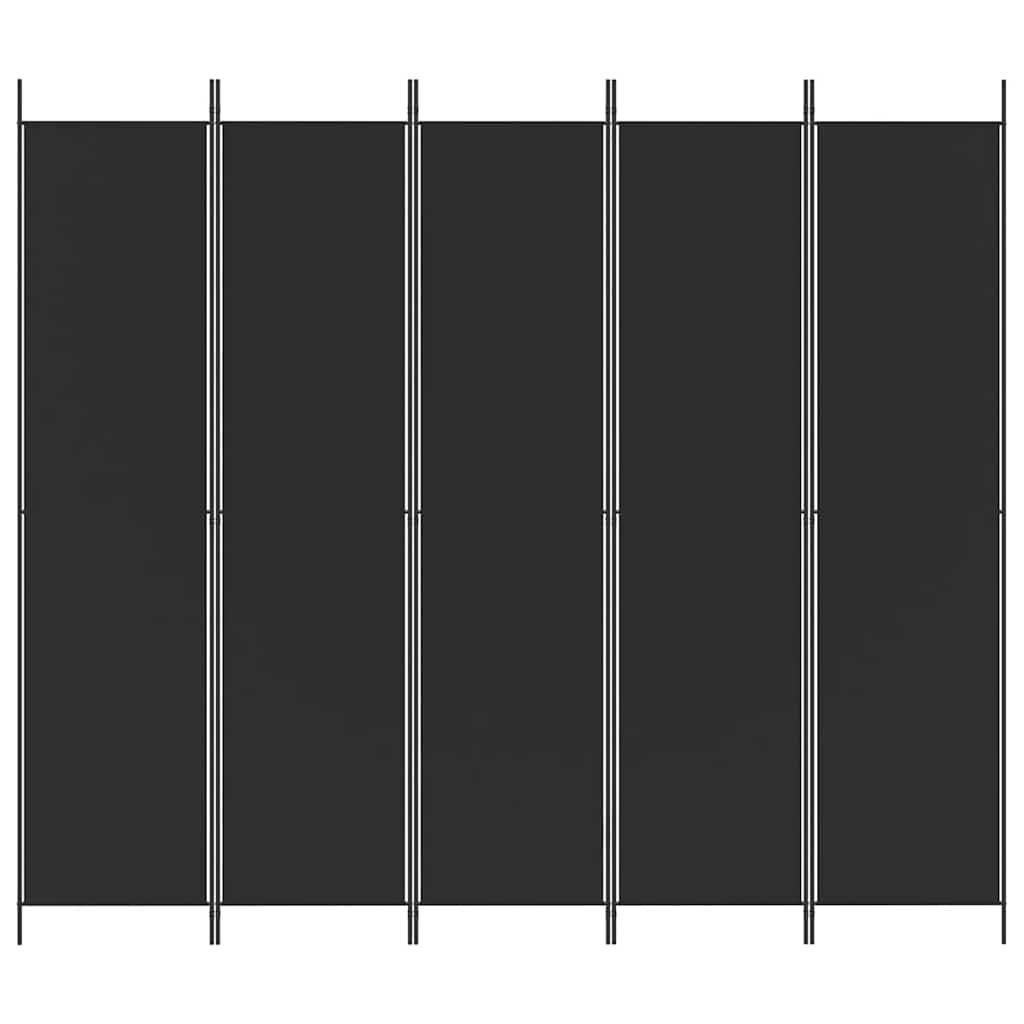 Biombo divisor de 5 paneles de tela gris antracita 200x220 cm