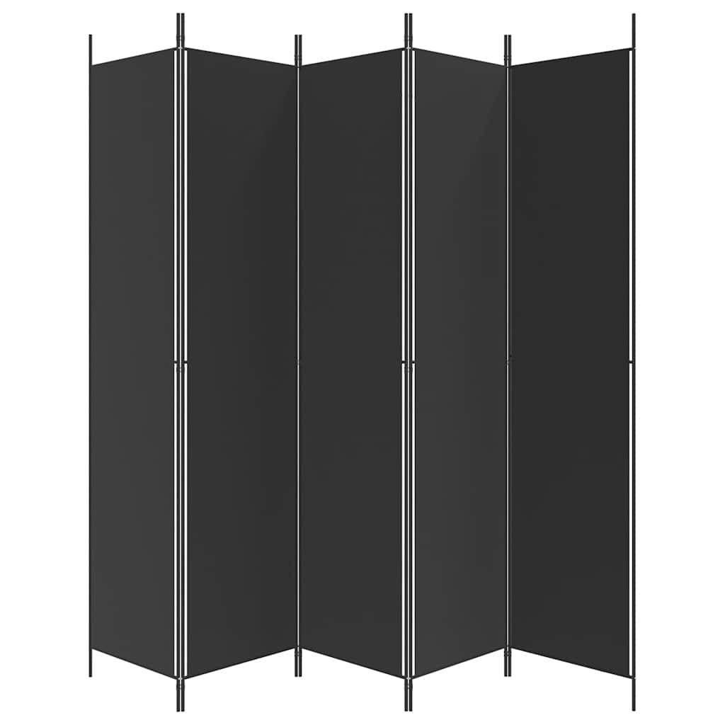 Biombo divisor de 5 paneles de tela gris antracita 200x220 cm