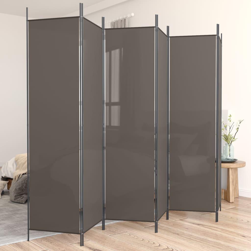 Biombo divisor de 6 paneles de tela gris antracita 240x200 cm