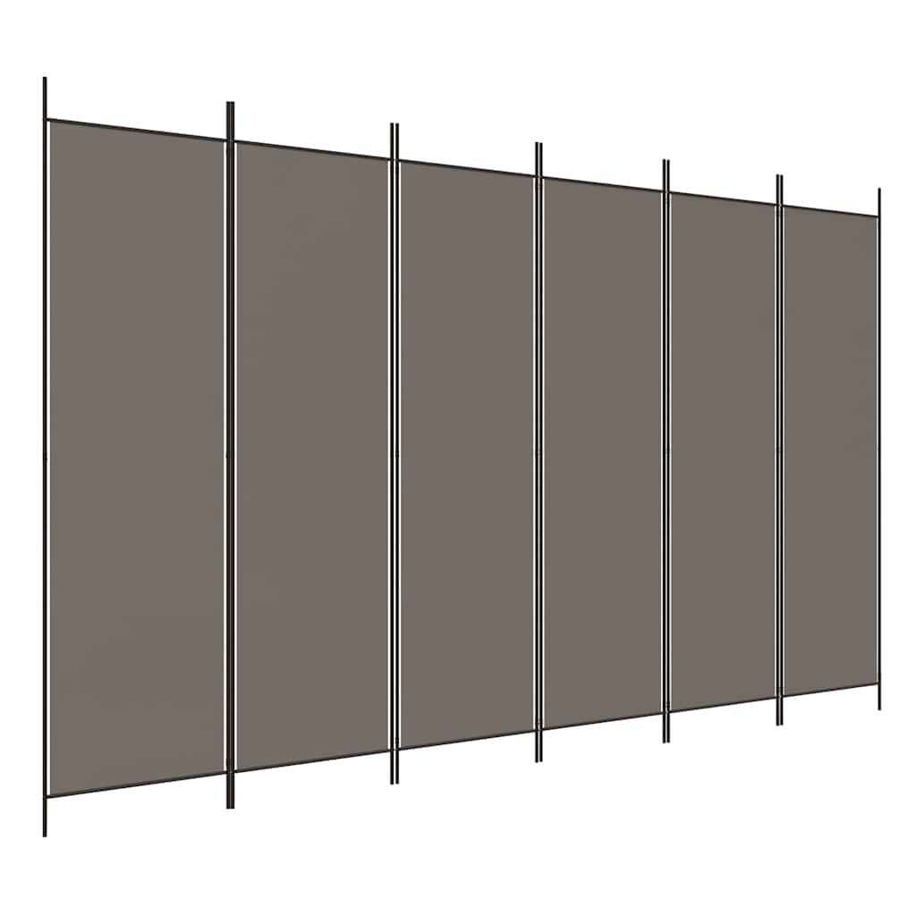 Biombo divisor de 6 paneles de tela gris antracita 240x200 cm