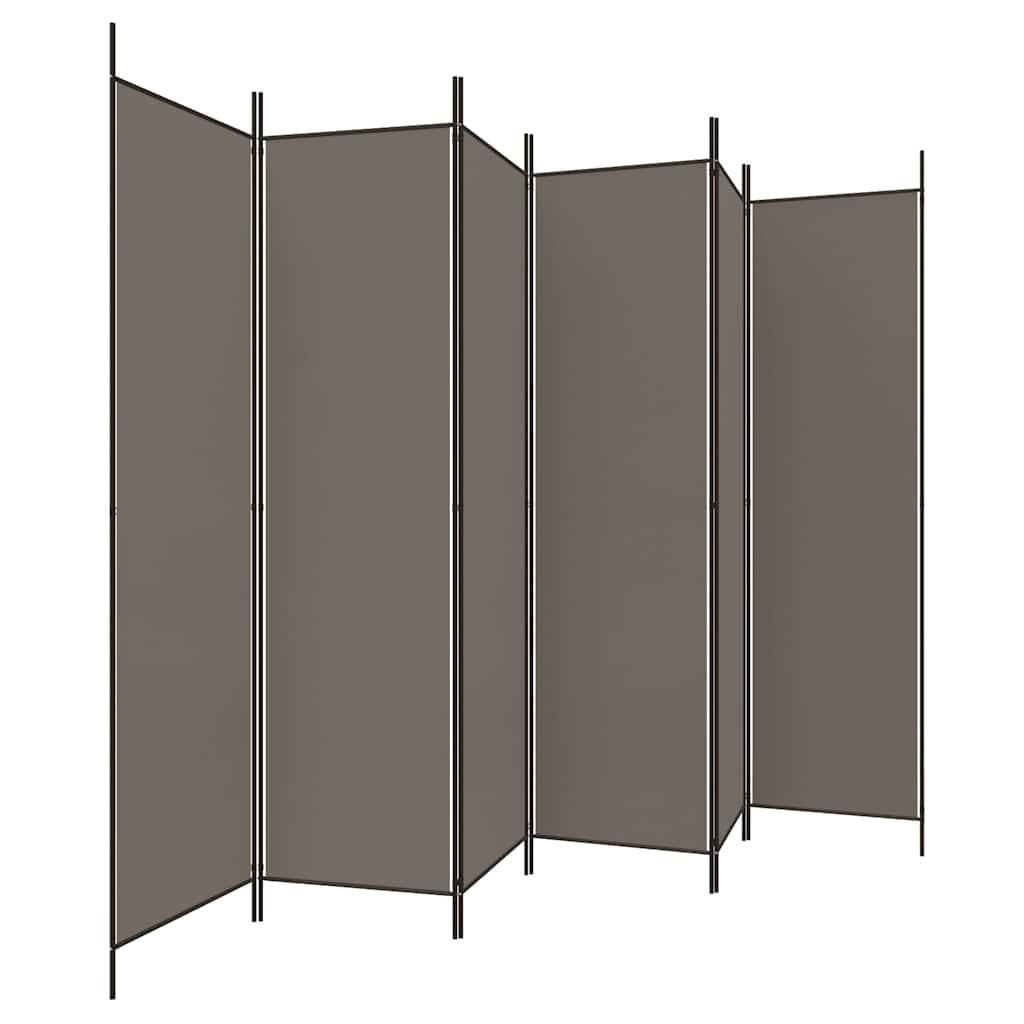 Biombo divisor de 6 paneles de tela gris antracita 240x200 cm