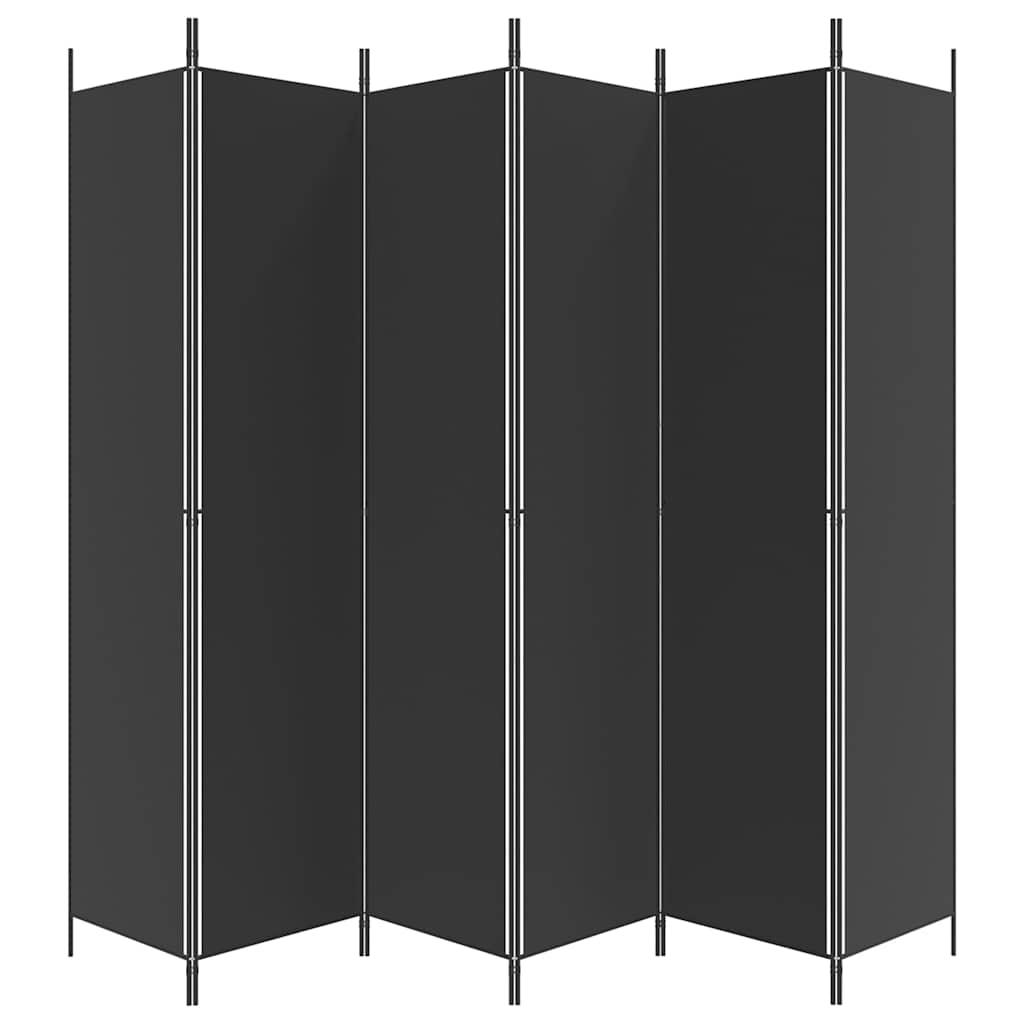 Biombo divisor de 6 paneles de tela gris antracita 240x200 cm