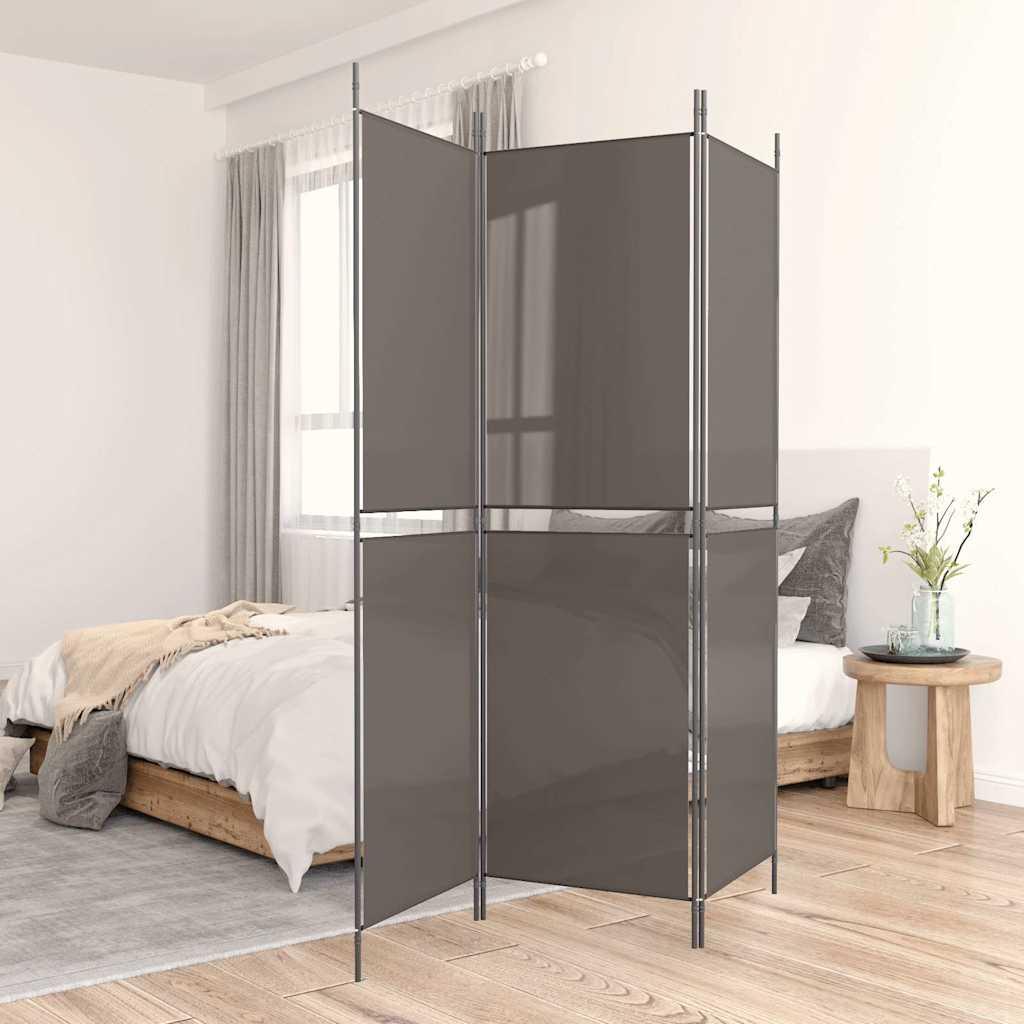 Biombo divisor de 3 paneles de tela gris antracita 120x220 cm