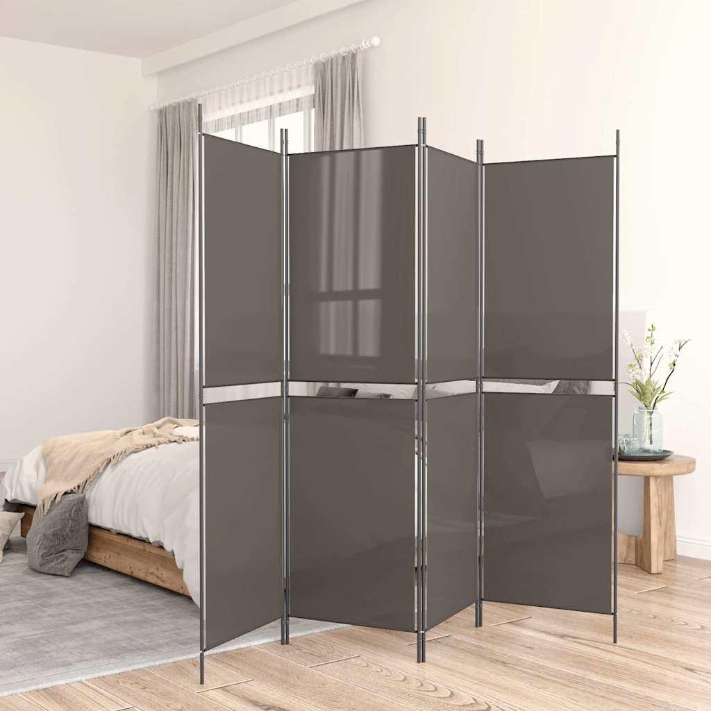 Biombo divisor de 5 paneles de tela gris antracita 200x200 cm