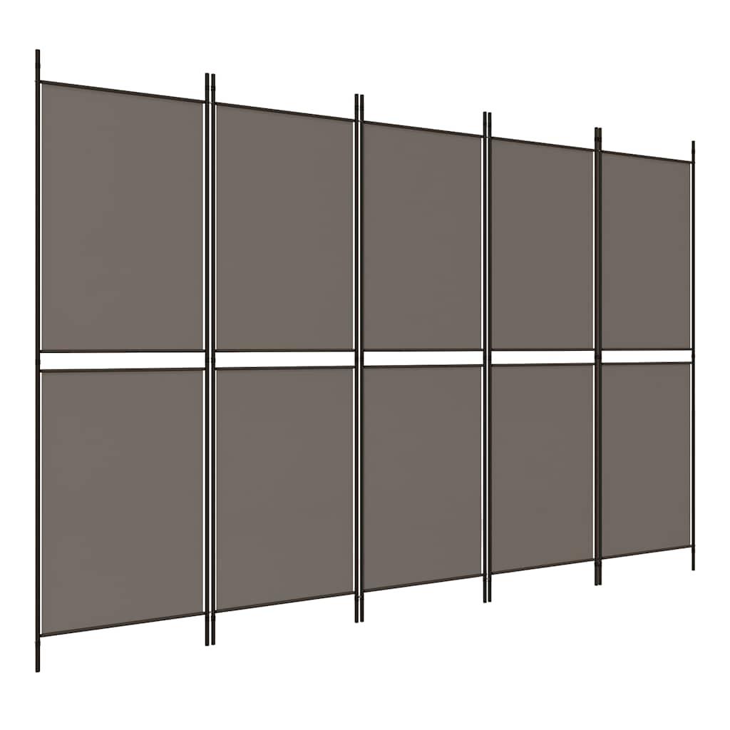 Biombo divisor de 5 paneles de tela gris antracita 200x200 cm
