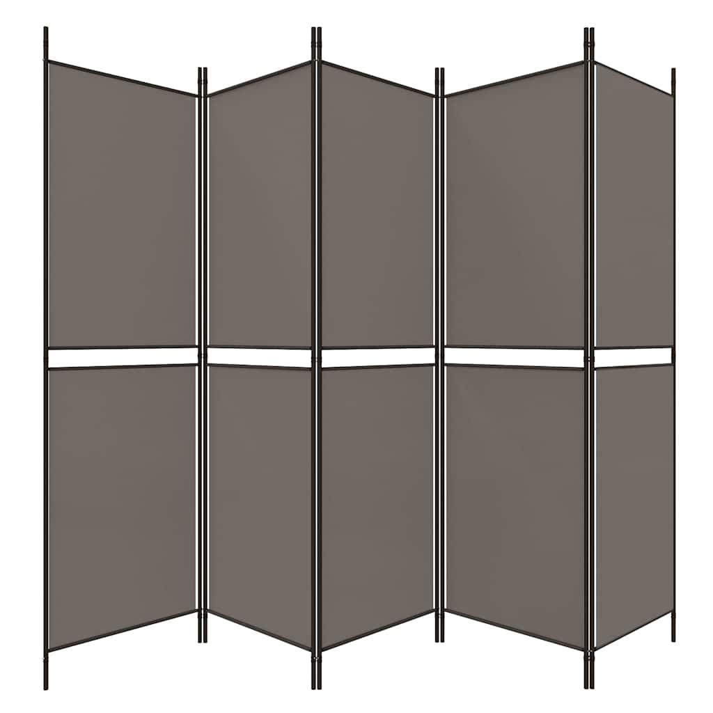 Biombo divisor de 5 paneles de tela gris antracita 200x200 cm