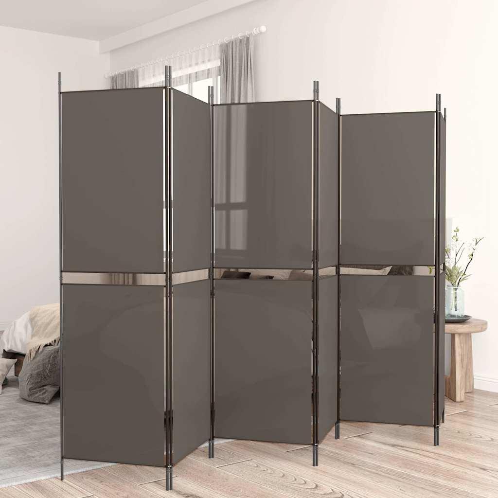 Biombo divisor de 6 paneles de tela gris antracita 240x200 cm