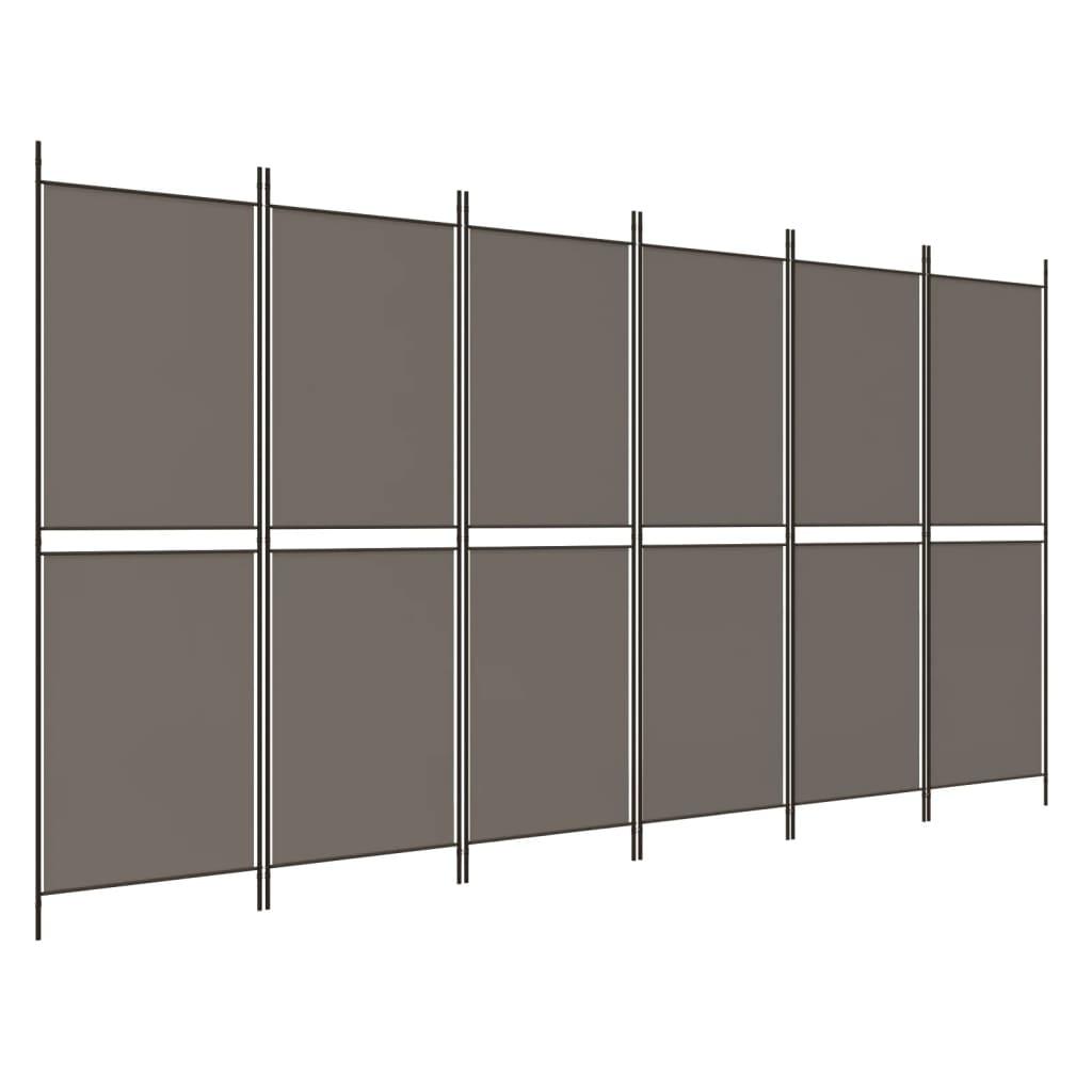 Biombo divisor de 6 paneles de tela gris antracita 240x200 cm
