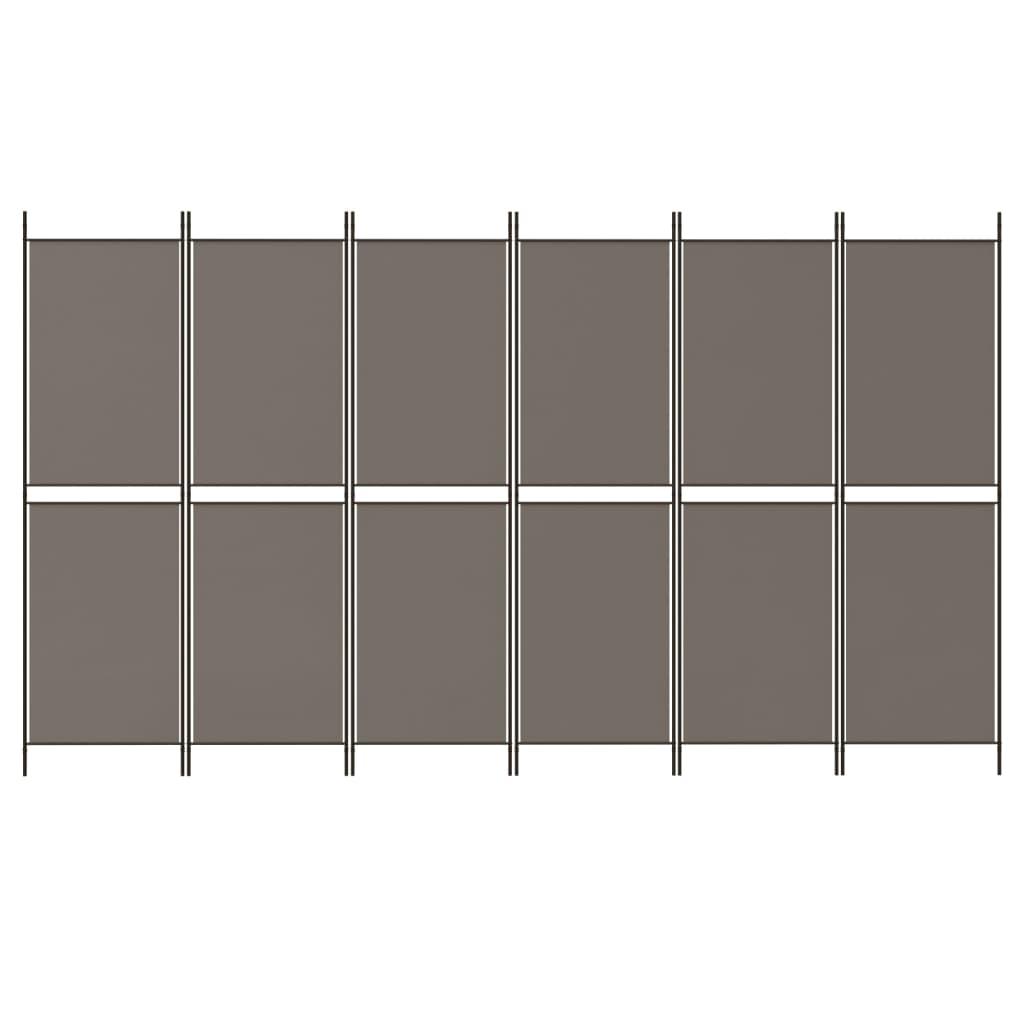 Biombo divisor de 6 paneles de tela gris antracita 240x200 cm