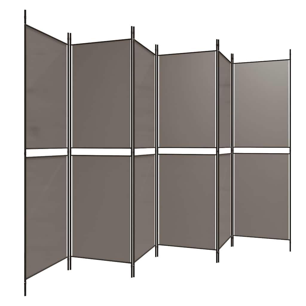 Biombo divisor de 6 paneles de tela gris antracita 240x200 cm