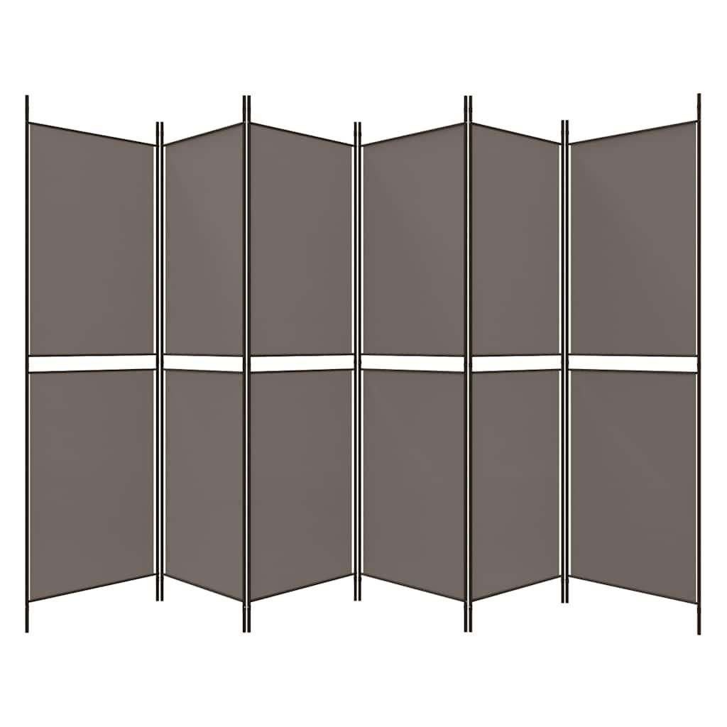 Biombo divisor de 6 paneles de tela gris antracita 240x200 cm