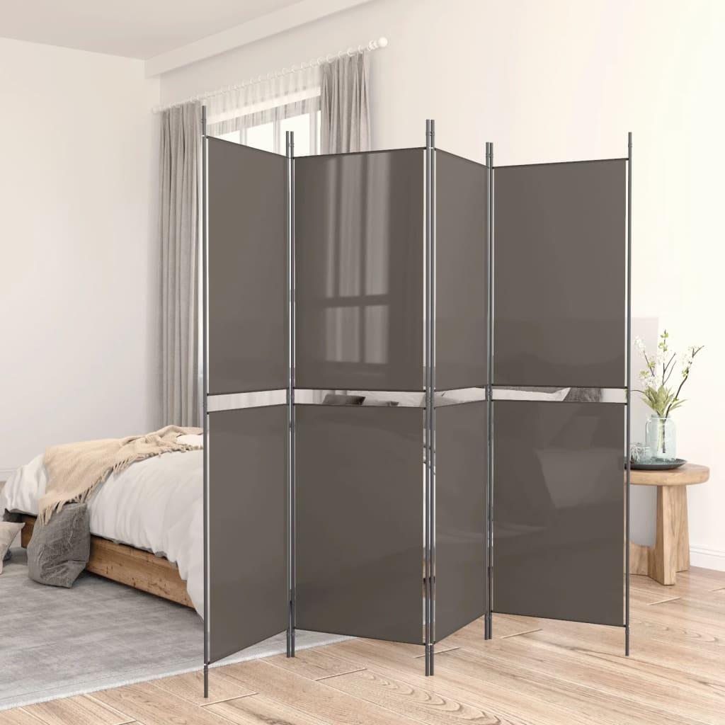 Biombo divisor de 5 paneles de tela gris antracita 200x220 cm