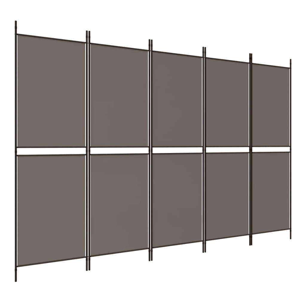 Biombo divisor de 5 paneles de tela gris antracita 200x220 cm