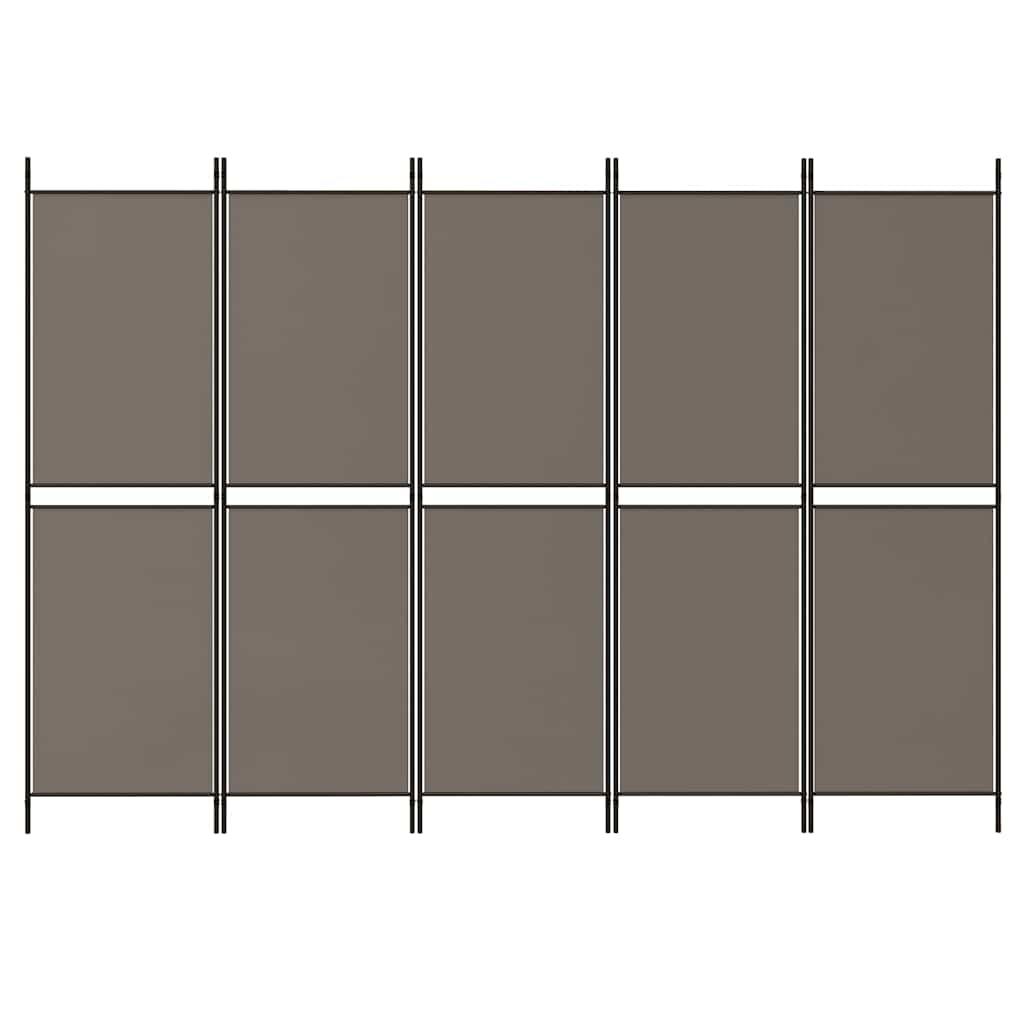 Biombo divisor de 5 paneles de tela gris antracita 200x220 cm