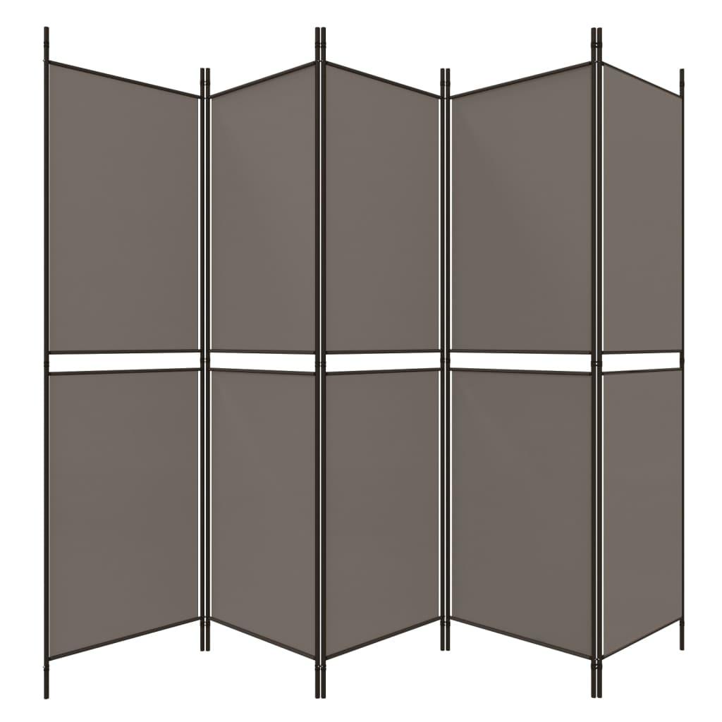 Biombo divisor de 5 paneles de tela gris antracita 200x220 cm