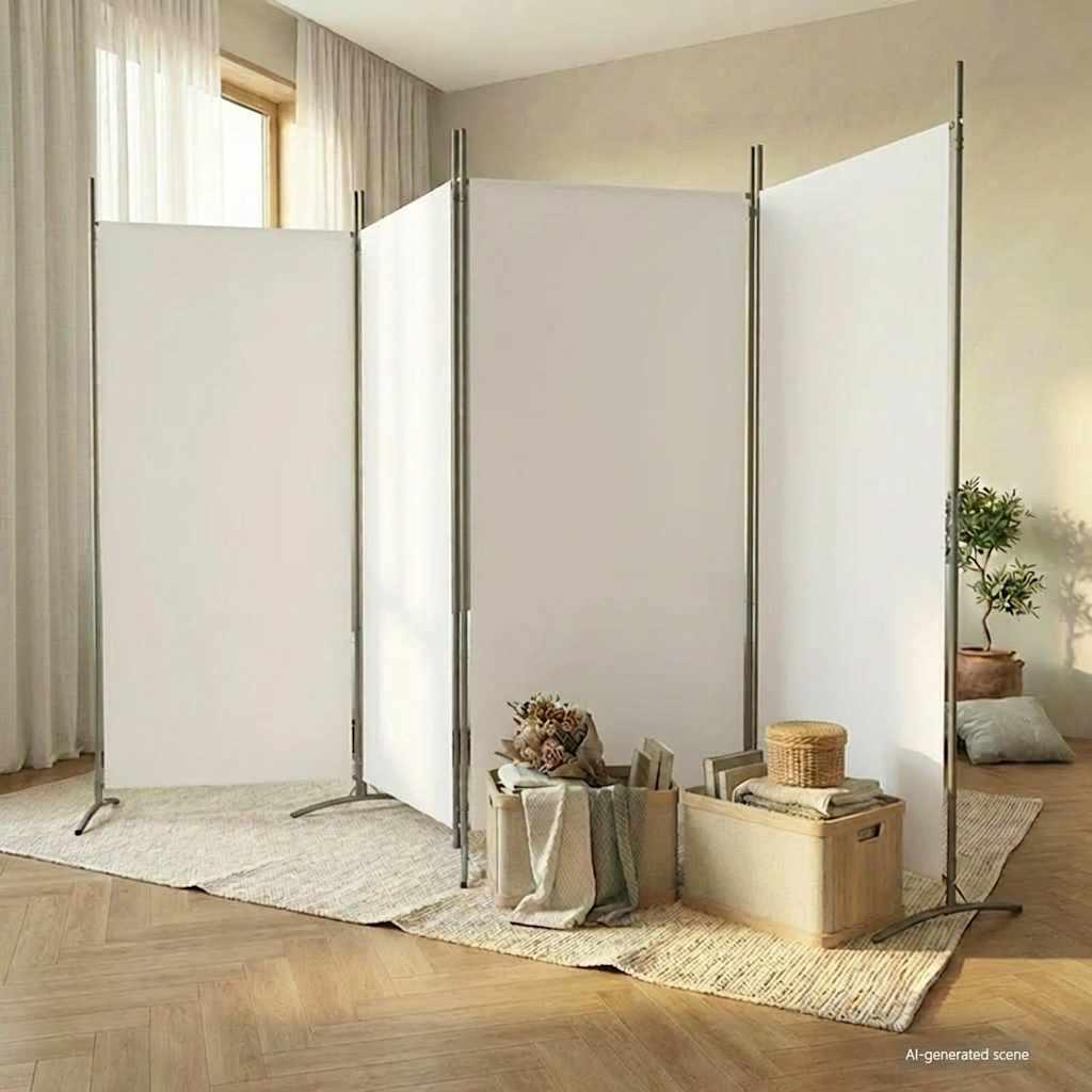 Biombo divisor de 4 paneles de tela gris antracita 200x220 cm