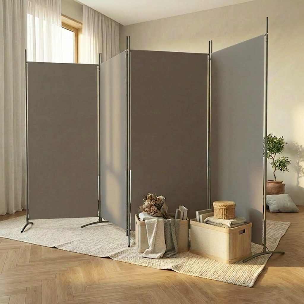Biombo divisor de 4 paneles de tela gris antracita 200x220 cm