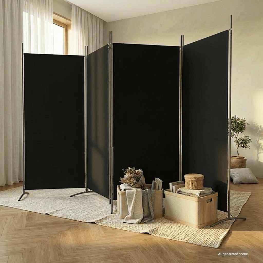 Biombo divisor de 4 paneles de tela gris antracita 200x220 cm