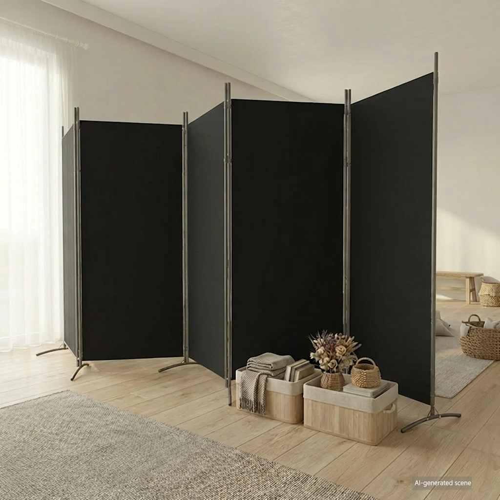 Biombo divisor de 5 paneles de tela gris antracita 200x200 cm