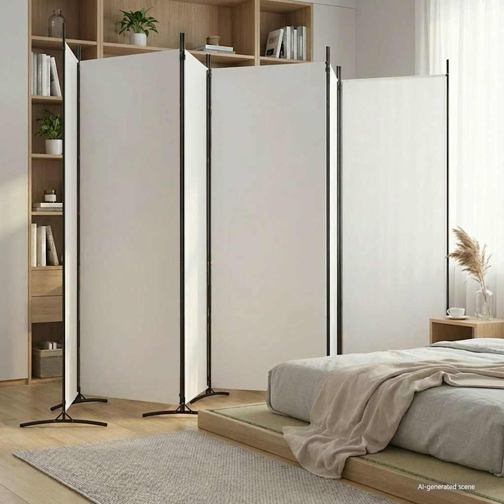 Biombo divisor de 6 paneles de tela gris antracita 240x200 cm
