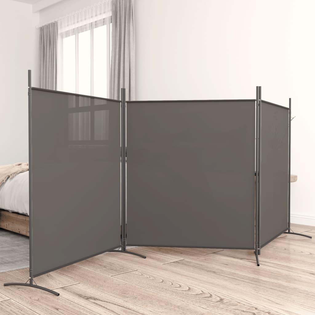 Biombo divisor de 3 paneles de tela gris antracita 120x220 cm