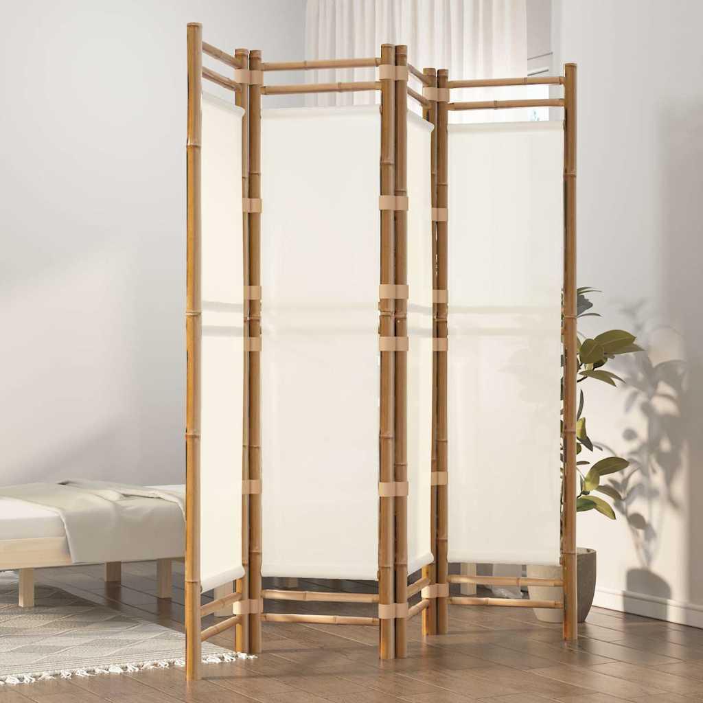 Biombo plegable de 4 paneles bambú y lona 160 cm