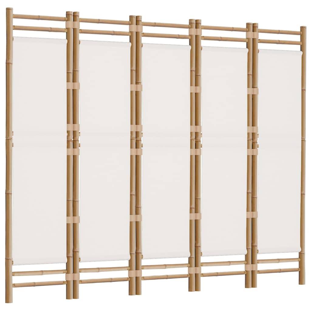Biombo plegable de 5 paneles bambú y lona 200 cm