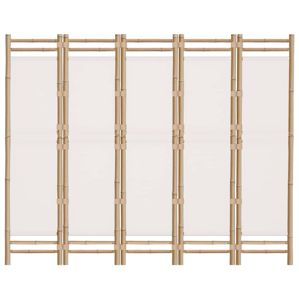 Biombo plegable de 5 paneles bambú y lona 200 cm